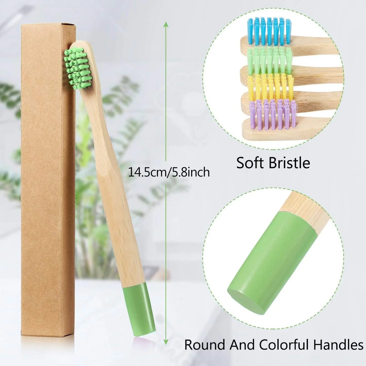 Bamboo Toothbrush,10Pcs Biodegradable Toothbrush with Medium Hard Bristles,Rounded and Comfortable Handle Toothbrush