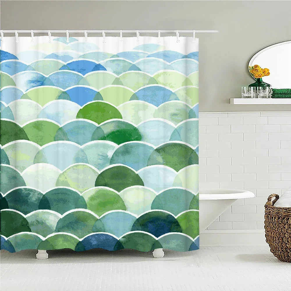 Colorful Stripes Shower Curtain Waterproof Polyester Fabric Geometry Bathroom Curtain 180 x 200cm with Hooks Shower Curtain