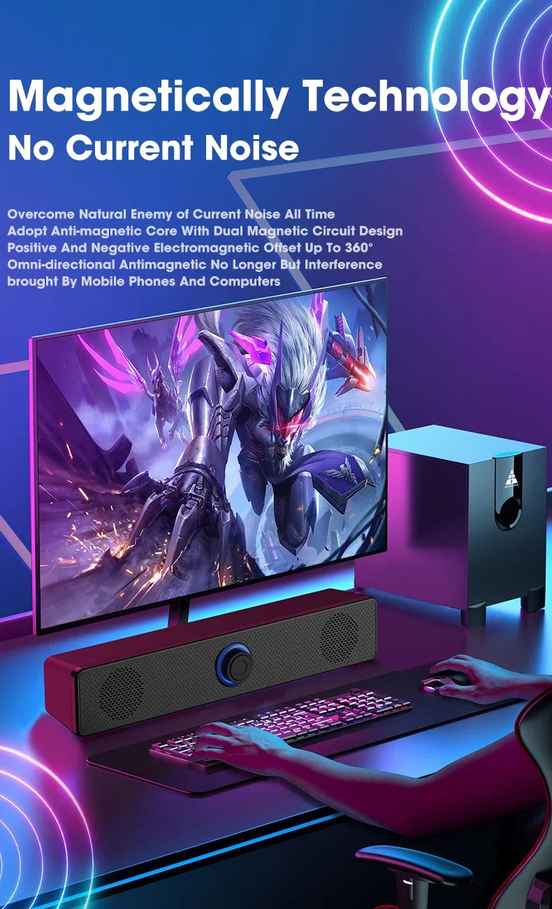 PC Soundbar Wired and  Bluetooth Speaker USB Powered Soundbar for TV Pc Laptop Gaming Home Theater Surround Audio System