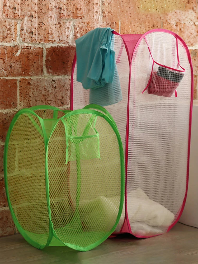 Mesh breathable laundry basket, foldable large size 40 * 40 * 70 miscellaneous laundry basket, simple and large capacity miscell