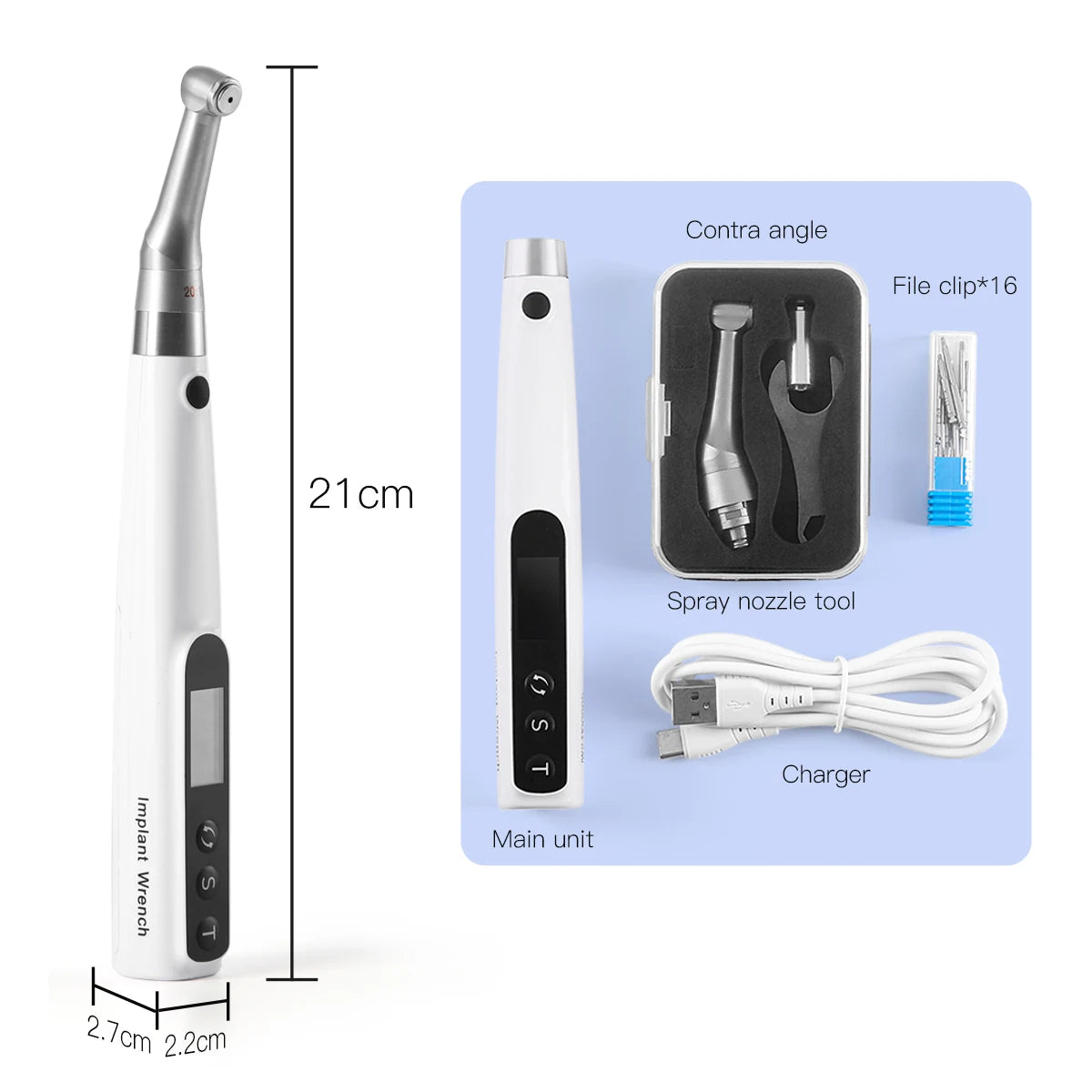 AZDENT Dental Implant Motor Electric Wireless Torque Driver Implant Torque Wrench with 16pcs Screwdrivers Contra Angle Motor