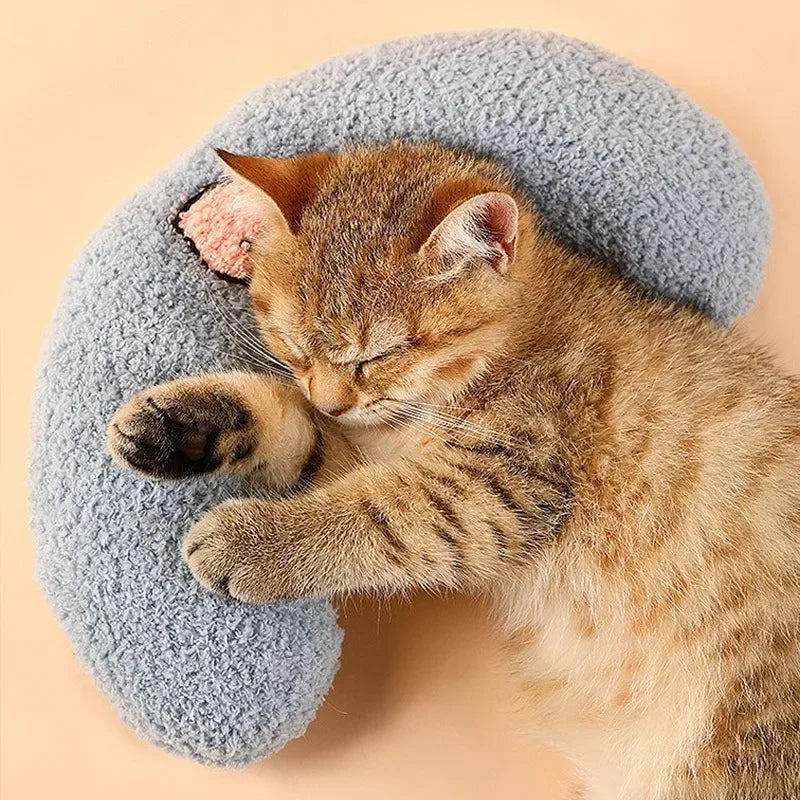Pet Pillow for Cats and Dogs Soft Plush Thick Filling Cervical Support Hypoallergenic Washable Cover Deep Sleep U-shaped Cat And