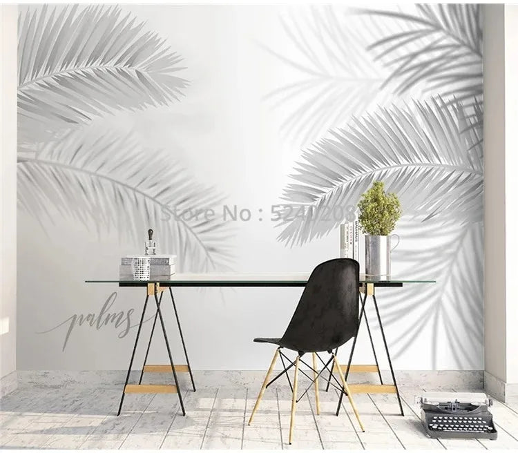 3D Hand-Painted Nordic Style Coconut Leaves Wall Mural for Living Room Bedroom Modern Art Photo Wallpaper Tropical Home Decor