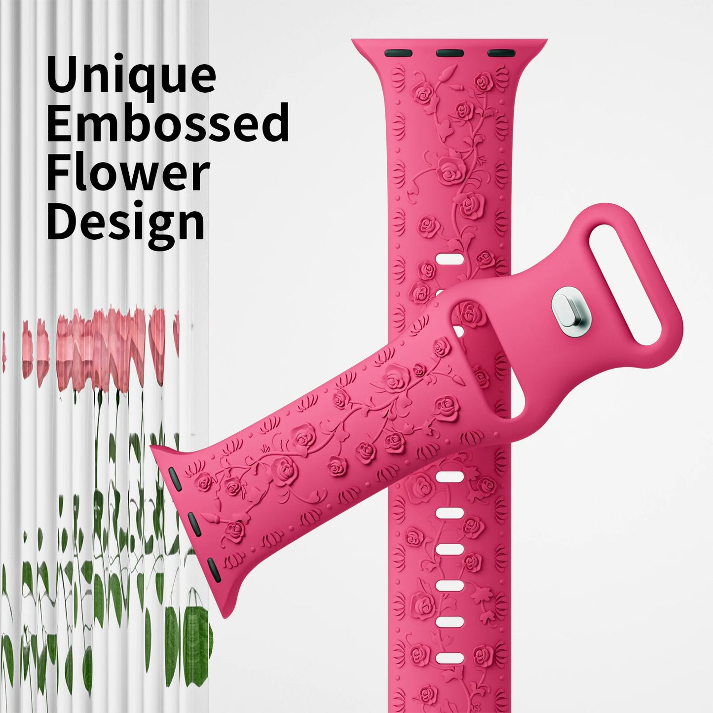 For Apple Watch Band 42mm 41mm 40 45mm 49mm 44mm Floral Engraved bracelet correa for iwatch series11 10 9 7 SE 6 8 Ultra 2 Strap