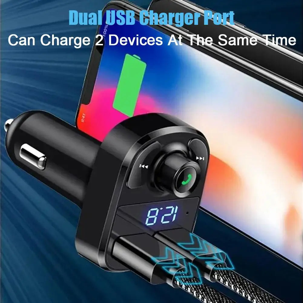 Wireless Bluetooth FM Transmitter & MP3 Player With Hands-Free Calling Radio Receiver Dual USB Charger & Music Stereo Adapter