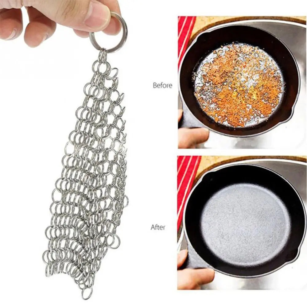 Bowl 10x10cm Cookware Wok Chainmail Circular Ring Square Scrubber Pan Brush Stainless Steel Kitchen Tool Cast Iron Cleaner