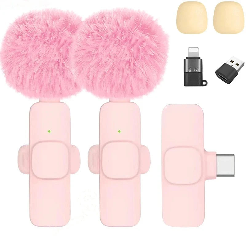 Lenovo Pink Wireless Lavalier Microphone for iPhone Android PC Live Gaming Phone Portable Audio Video Recording Vlog Microphone