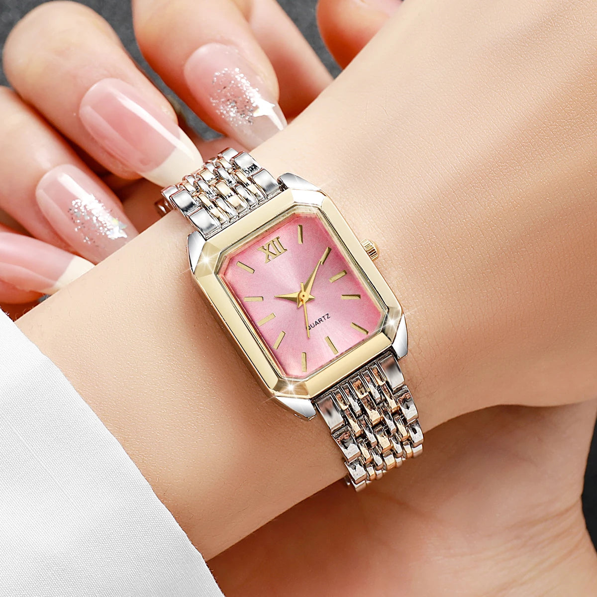 Fashion Mix Gold Women Quartz Watch Ladies Rectangle Roma Dial Wristwatch Reloj Mujer Girls Clock Gift (Without Box)