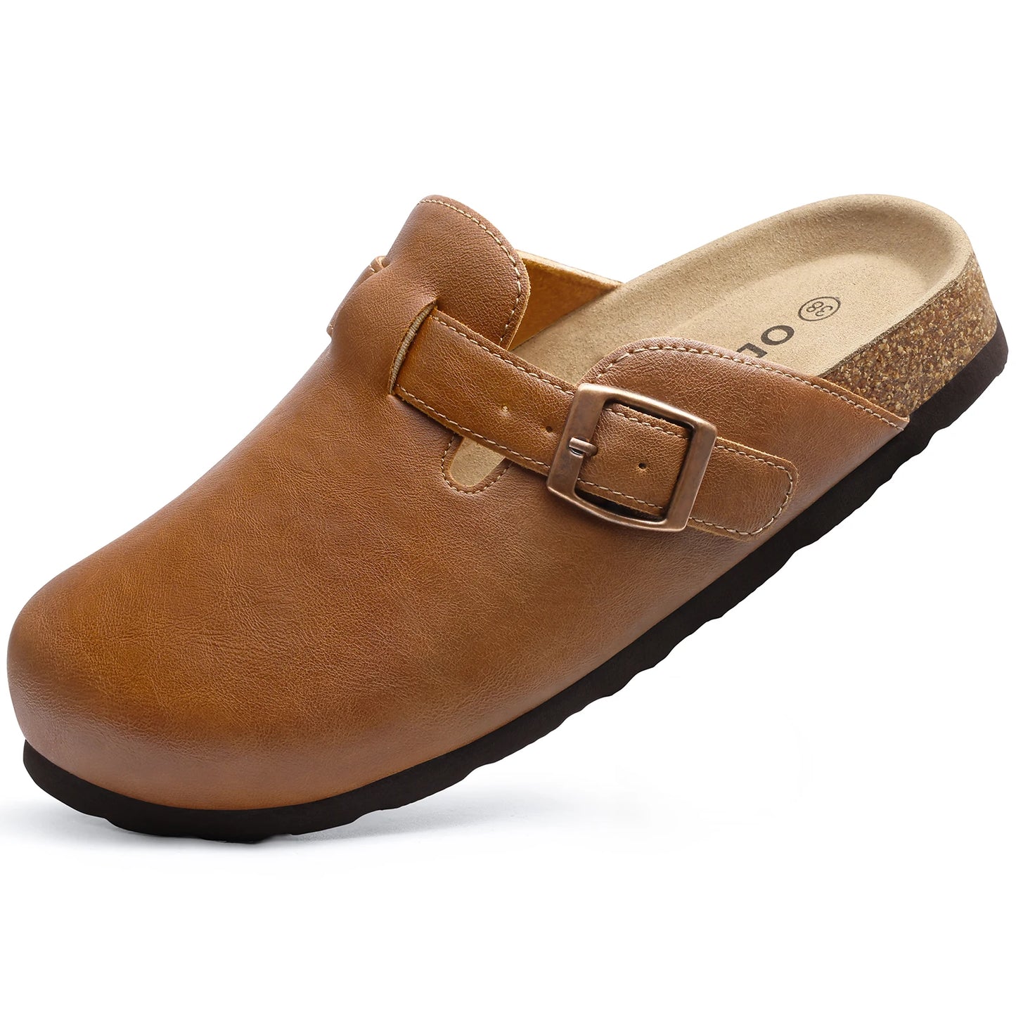 Kidmi Unisex Adjustable Buckle Slip-On Clogs with Arch Support Vegan Leather Cork Insole Potato Shoe for Women And Men