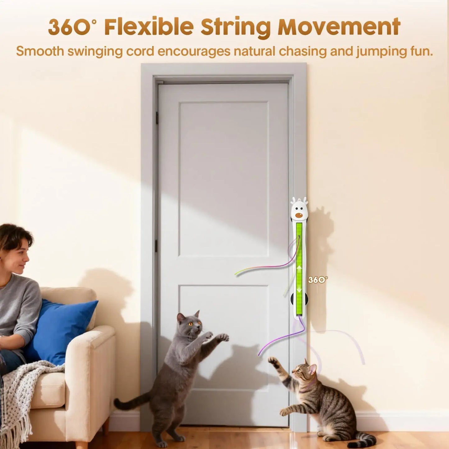 Electronic Cat Toys Wall Mounted Flying Rope Interactive Exercise Rechargeable Cat Enrichment Toys for Home Living Room Kitchen