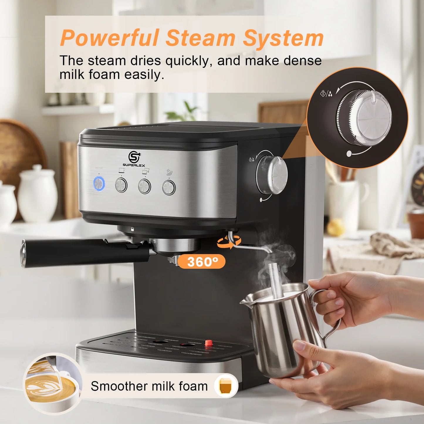 SUPERLEX Semi Automatic Italian Coffee Machine 1100W Pressure High-pressure Extraction and Milk Froth Two in One Coffee Machine