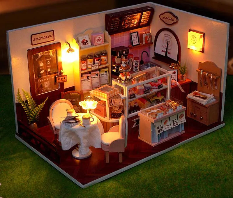 DIY Doll House Wooden Miniature Kit with Furniture Set Handmade Model Assembly Toy Case for Birthday Gifts