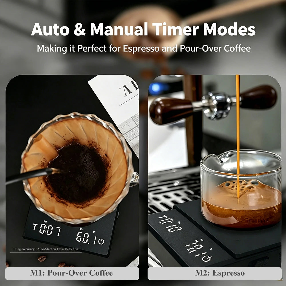 Mini Digital Coffee Scale with Timer 0.1g High Precision Rechargeable USB-C Fast Charging Kitchen Scale for Espresso Pour Over