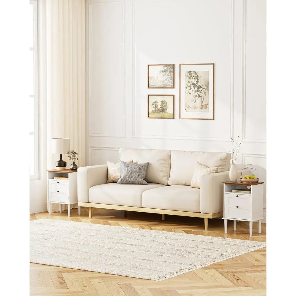Bedside Cabinet with Door amp Open Top Shelf Side Table for Bedroom amp Living Room,Fits Small Space White 15.35x 11.42x23.5