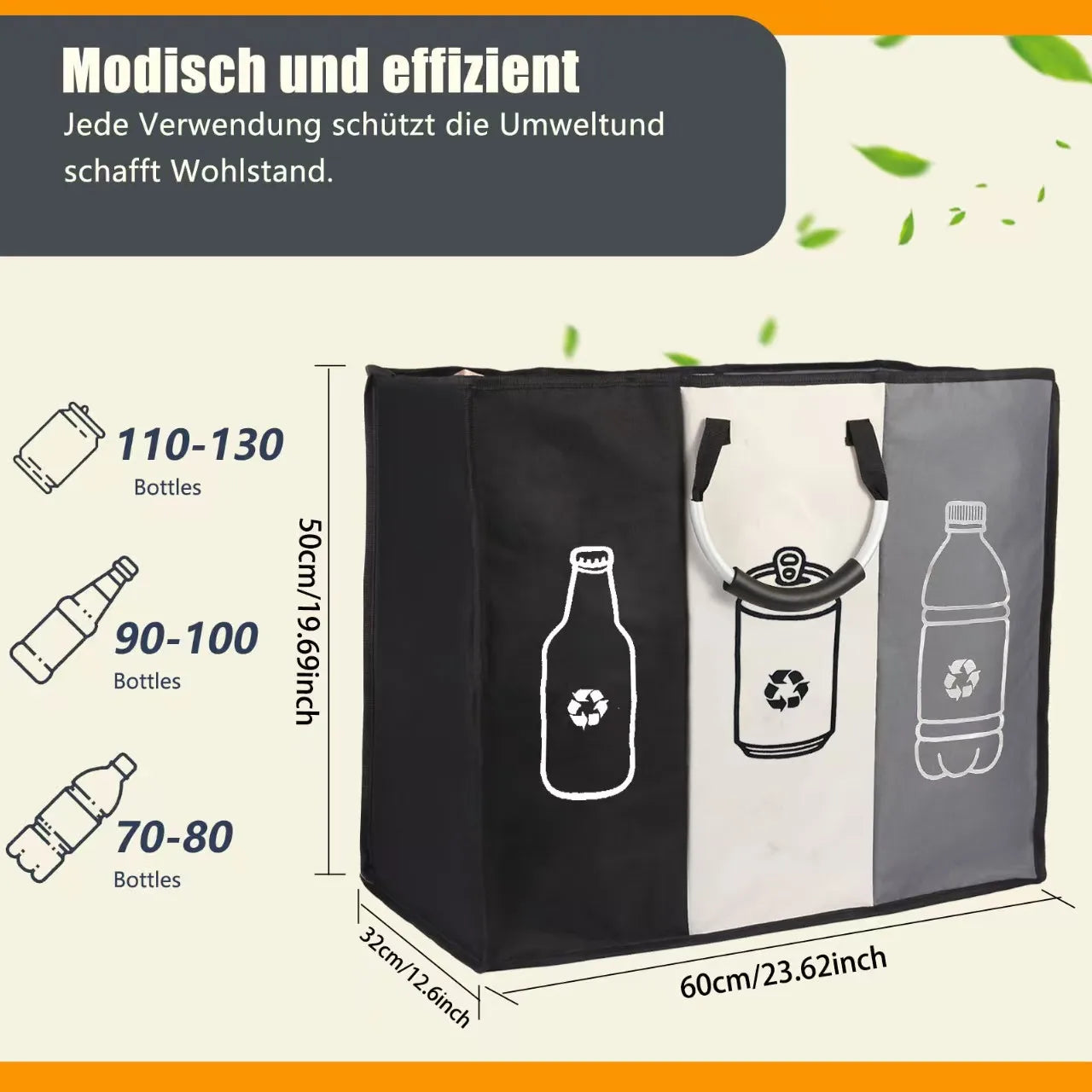 Deposit Bottle Collector Bins with 3 Compartments Recycling Bins Odor-Resistant Recycle Bin Indoor Bottle Hamper for Hom