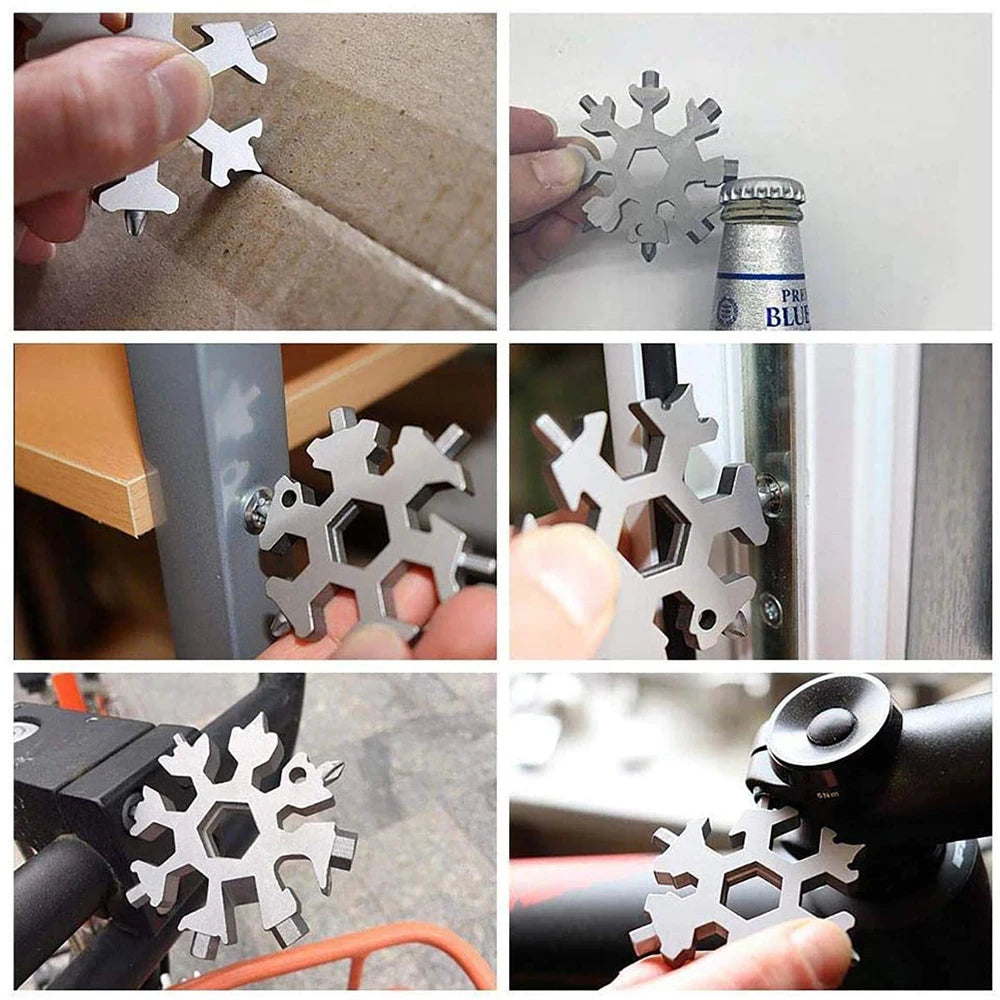 18-in-1 Stainless Steel Snowflakes Multi-tool Herramienta 18 En 1 Multifunctional Tool Copo De Nieve Llave Multiusos