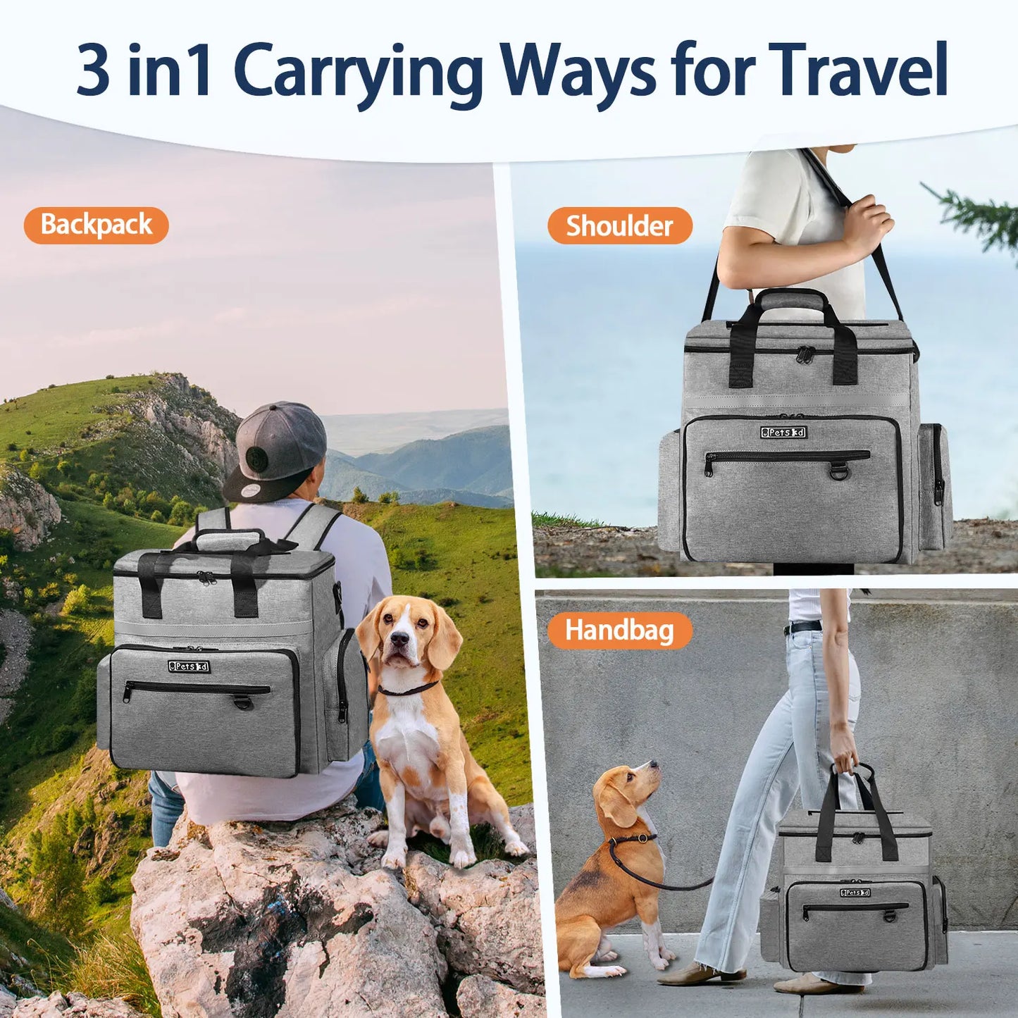 Petskd Outdoor Dog Organizer Bag with Bowl Set Traveling Storage Bag Large Multi-Function Pockets Pet Food Container Backpack