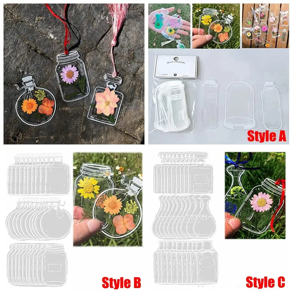 30Pcs Transparent Dried Flower Bookmarks Herbarium Bookmarks Flower Page Clips Reading Mark Glassware Shape Bookmarks Stickers