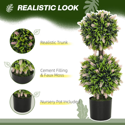 HOMCOM Set of 2 Artificial Plants, Lavender Flowers Ball Trees with Pot, for Home Indoor Outdoor Decor, 70cm