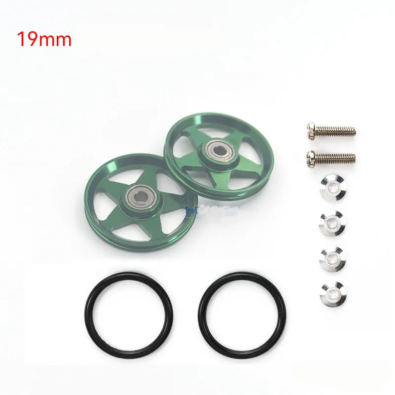 2pcs 15418 13-12mm Aluminum Alloy Guide Rollers 15461/15426 2023Jcup 95160 19mm Roller With Rubber Ring Tamiya Mini 4WD Homemade