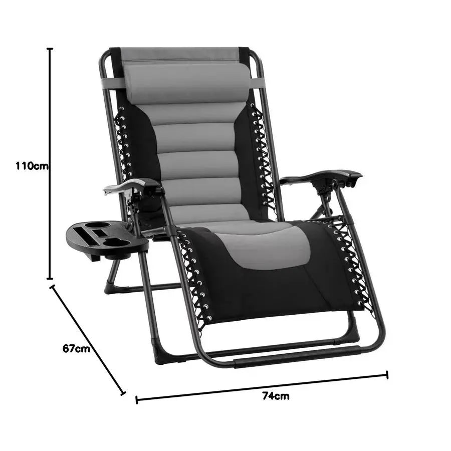 Wide Zero Gravity Chair Sun Lounger Folding Garden Recliner With Padded Seat Heavy Duty Adjustable Camping Reclining Chairs wit