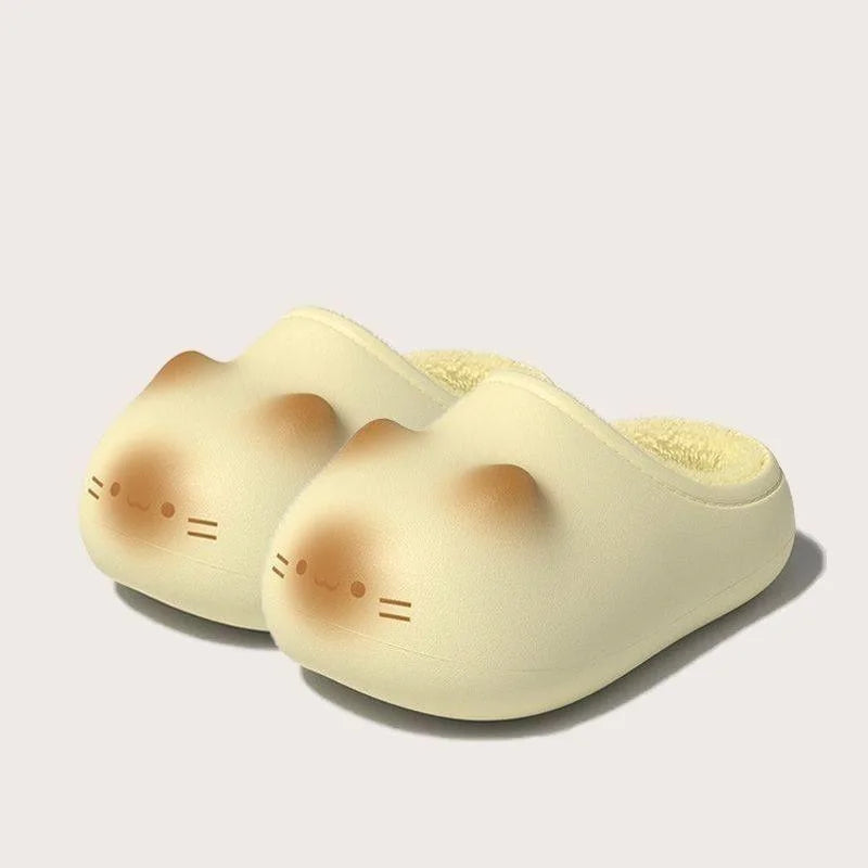 Kawaii Kitty Designer Slippers Women's Bottom Cat Paw Shoes Winter Warm Waterproof Mules Clogs Woman Kitten Home Slipper Adult
