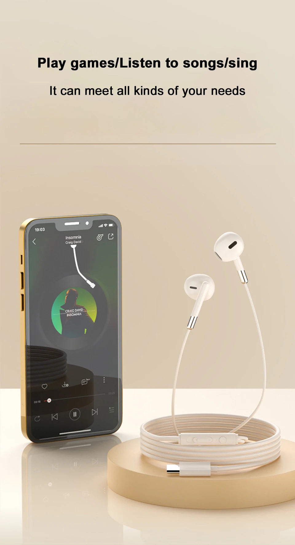 Type-C 3.5mm Jack Wired Headphones With Microphone For Samsung Galaxy S25 S24 S23 S22 S21 Ultra Note 20 10 USB-C Wired Earphones