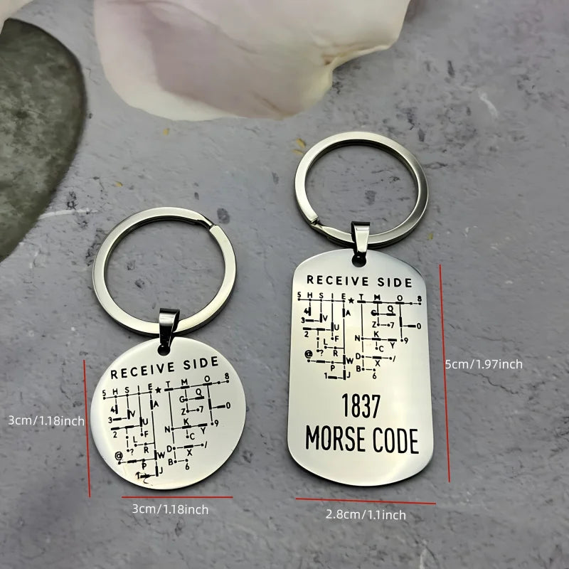 Morse Code Keychain, Double-Sided Alphanumeric Educational Tool, Stainless Steel Car Accessory, Unisex Gift for Radio Amateurs