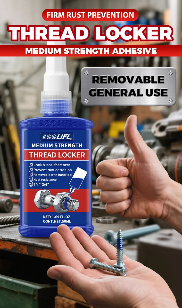 LOOLIFL, 243 Medium-Strength 10Ml-50Ml Threadlocker, Industrial Glue, Removable, Anti-Loosening, Anti-Slip, Waterproof, Rust-Proof, Oil-Resistant, Sealing Threadlocker, Removable, Stable