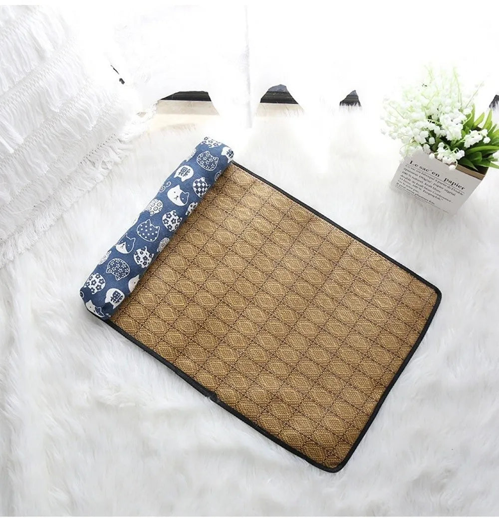Safe Cute Print Pet Cooling Mats Washable Foldable Dog Cooling Mat Breathable with Pillow Pet Sleeping Pad Indoor