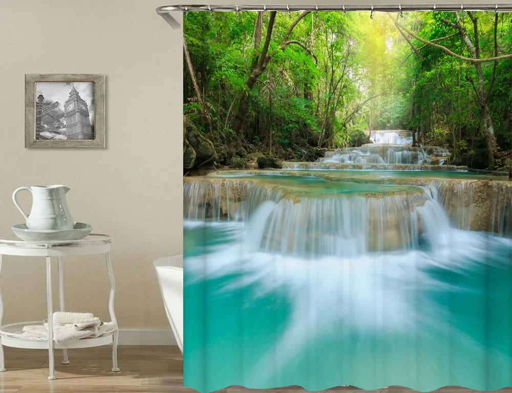 Bath Curtain Sea Beach Shell Starfish Shower Curtains 180*180cm Waterproof Bathroom Home Washable Fabric Bath Screen 12 Hooks