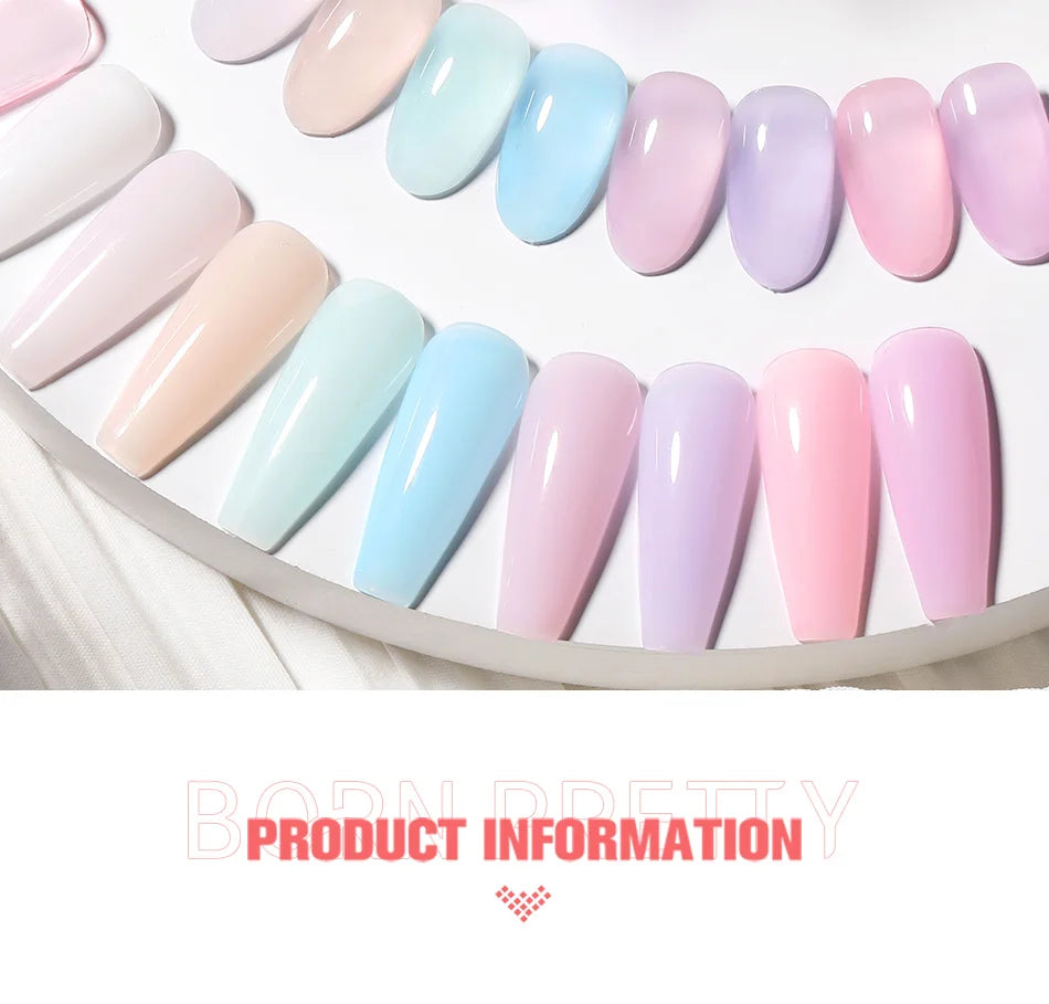 BORN PRETTY 15ml Jelly Nude Rubber Base Gel Natural Milky White Clear Semi permanent Self-Leveling Soak Off UV LED Gel Varnish