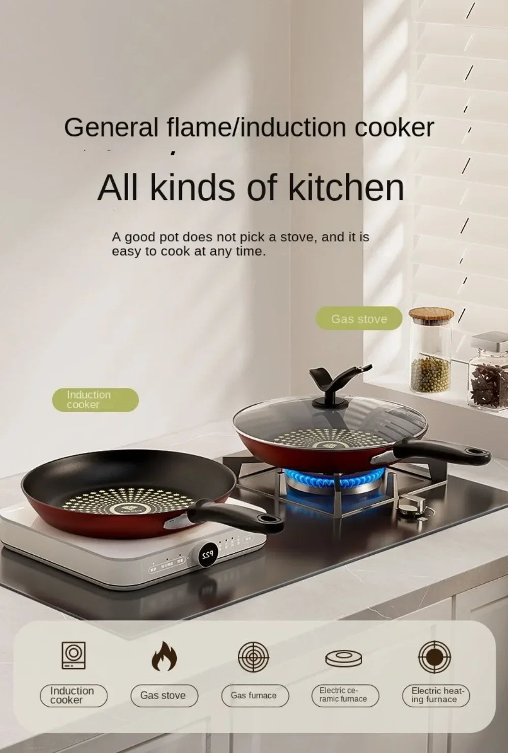 New Crystal Diamond Non-Stick Pan with Lid Multi-functional Frying Pan Iron Easy to Clean Kitchen Cookware Gas Induction Cooker