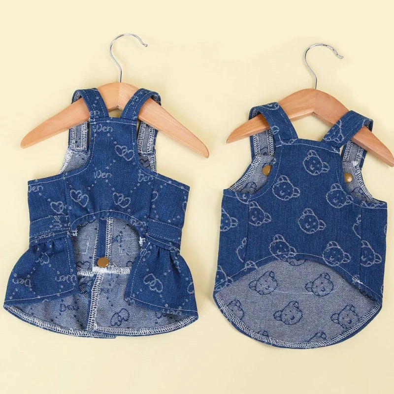 Denim Dog Dress Harness Puppy Summer Clothes for Small Medium Dogs Chihuahua French Bulldog Walking Chest Strap Vest With D-Ring