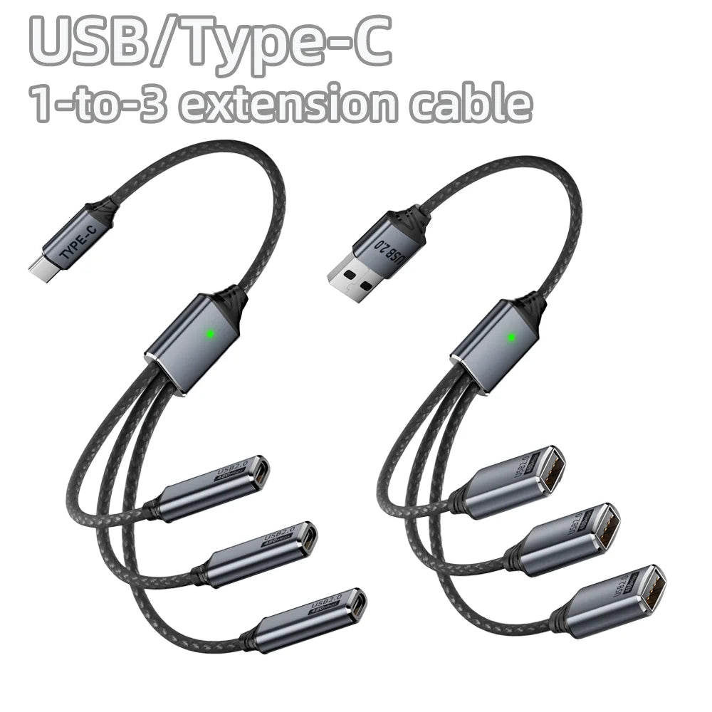 3 in 1 USB A & Type C Splitter HUB Expansion Cable Multi Port Expander OTG Adapter Fast Charging Data Sync for Phone Tablet