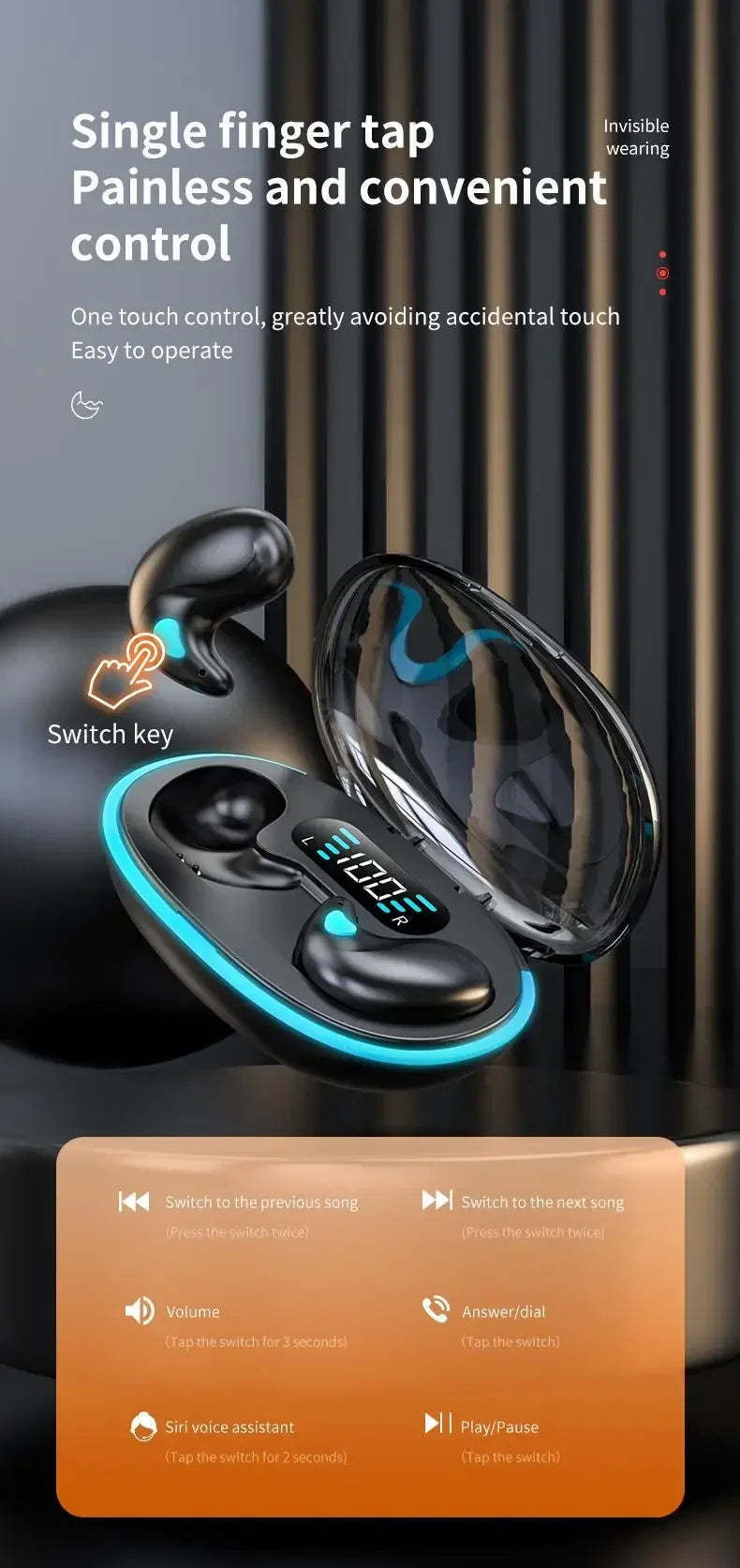 X55 Invisible Sleep Wireless Earphone TWS Bluetooth 5.3 Headphones Hidden Earbuds IPX5 Waterproof Noise Reduction Sports Headset