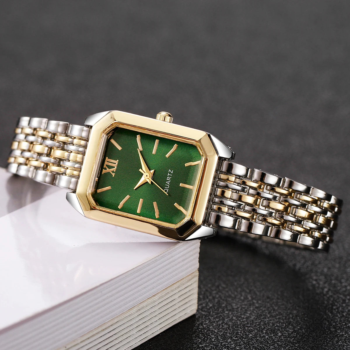 Fashion Mix Gold Women Quartz Watch Ladies Rectangle Roma Dial Wristwatch Reloj Mujer Girls Clock Gift (Without Box)