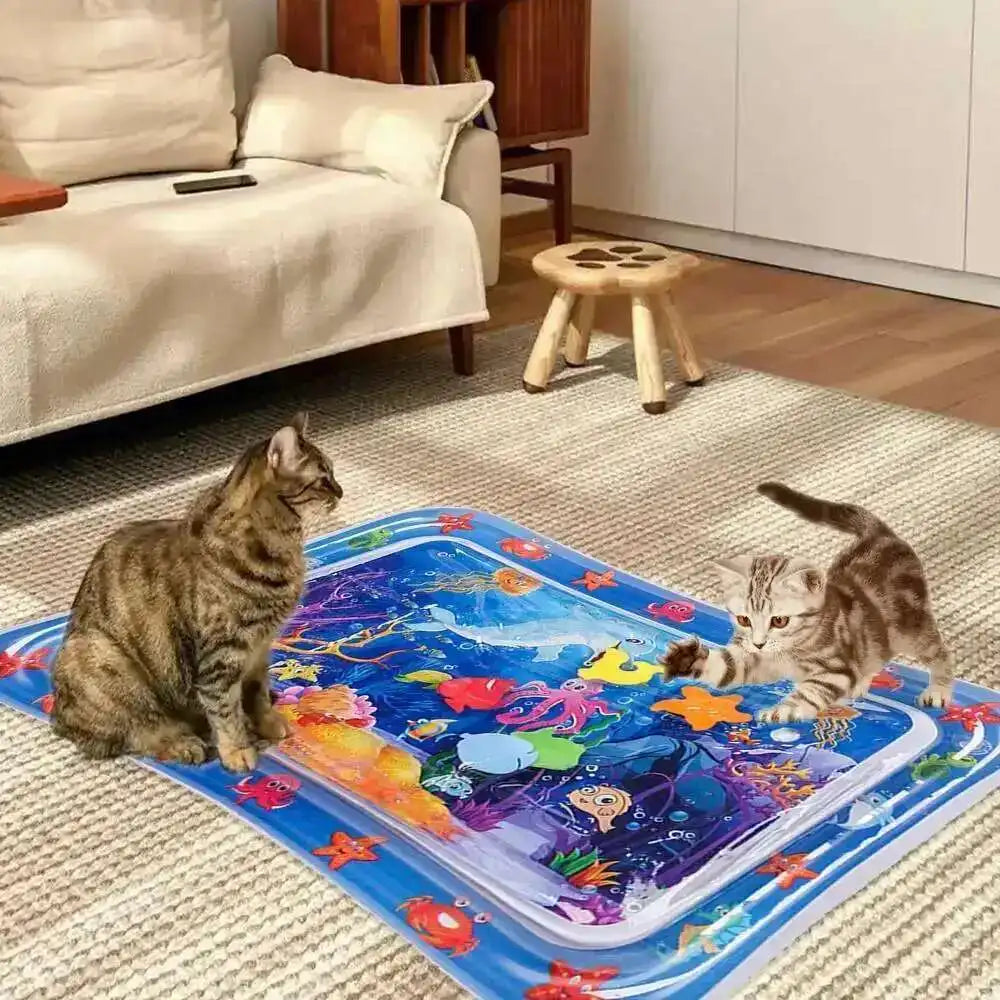 Cats Sensory Water Play Mat With Fish Thickened Inflatable Pet Water Bed Dog Play Sensory Toy Water For Pet Play Interactive Fun