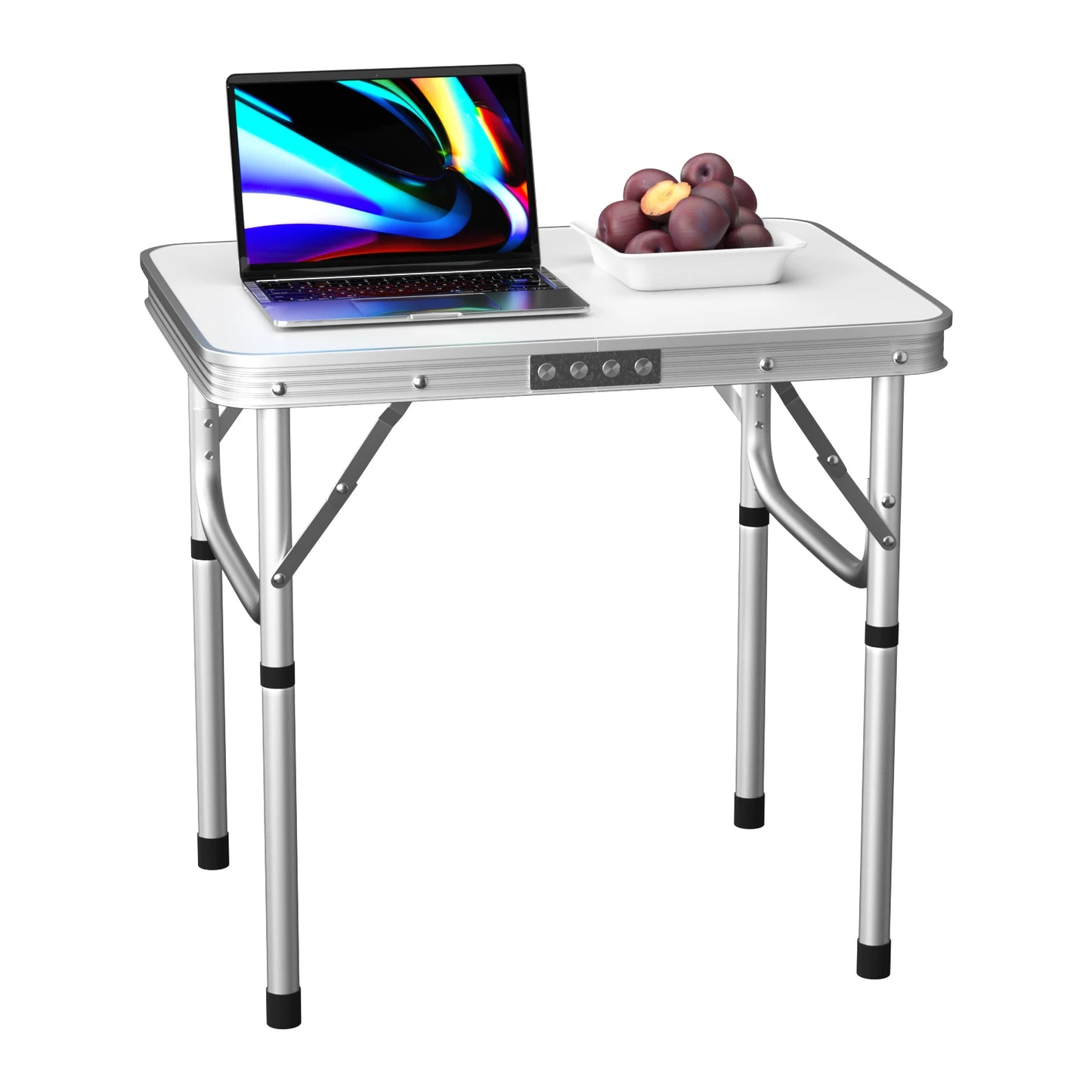 Folding Table 2FT, Portable Adjustable Height Camping Table, For Indoor Outdoor Garden Picnic Dinning BBQ, 60x 45x26/56cm, White