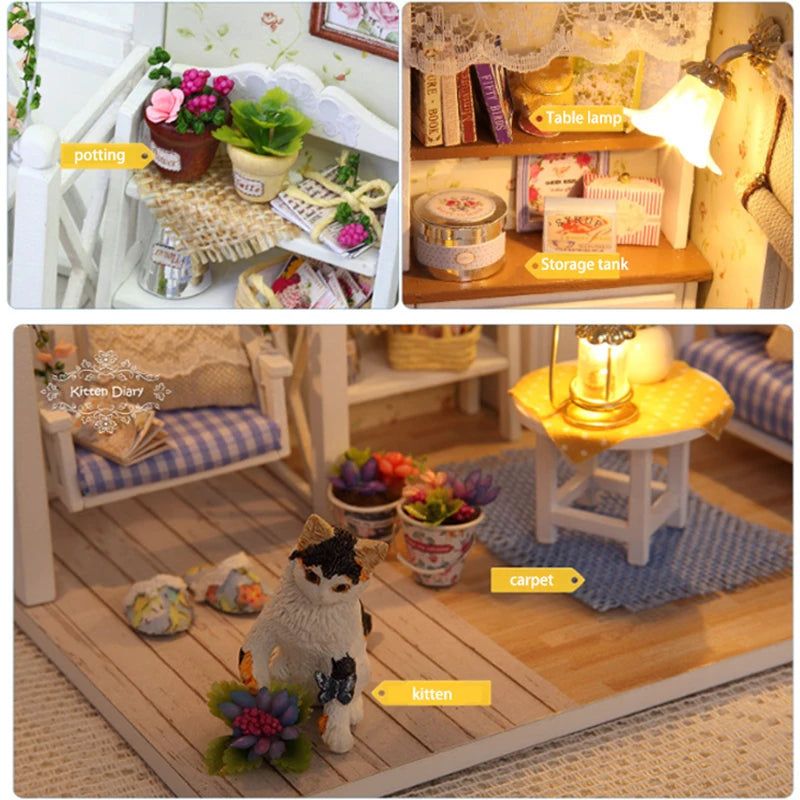 Wooden Mini Doll House Assembled Model Building Small House Kit 3D Puzzle Toys Bedroom Decoration With Furniture Gifts Dollhouse