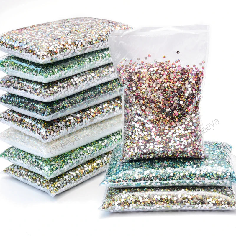 Oleeya Wholesale Flatback Silver bottom Resin Cтразы Non hotfix Rhinestones in Big Package Glitter Crystals and Strass For 네일파츠
