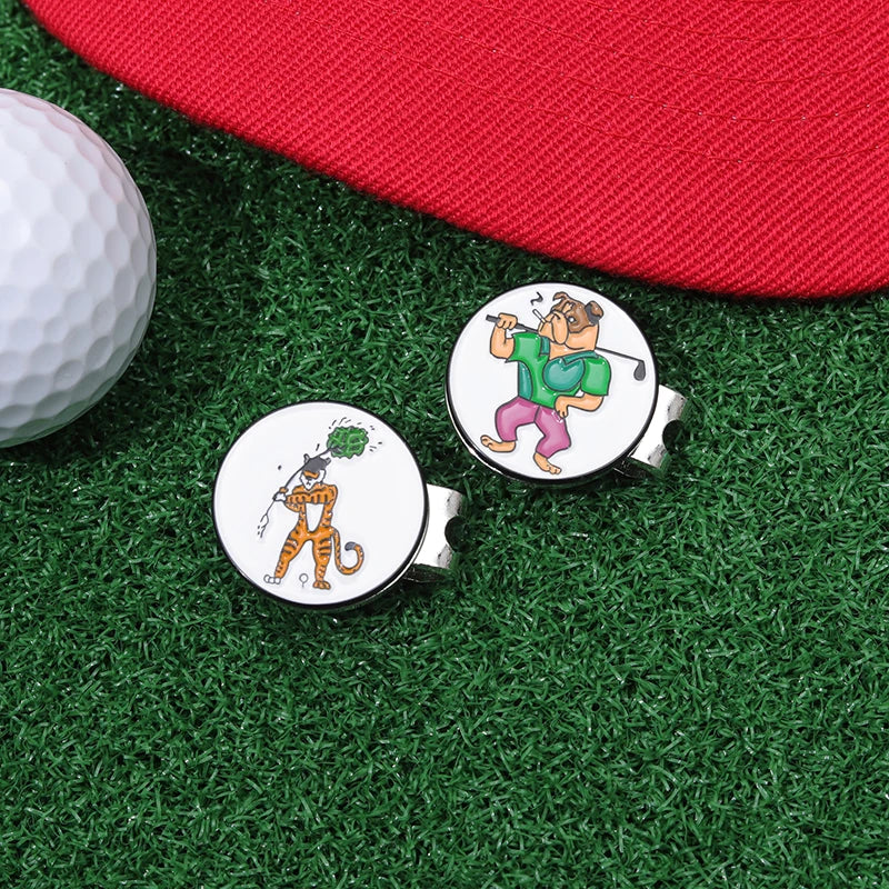 Magnetic Golf Ball Marker Hat Clips Funny Cartoon Print Accessories for Golf Cap Metal Decorative Jewelry Gift for Golf Lover