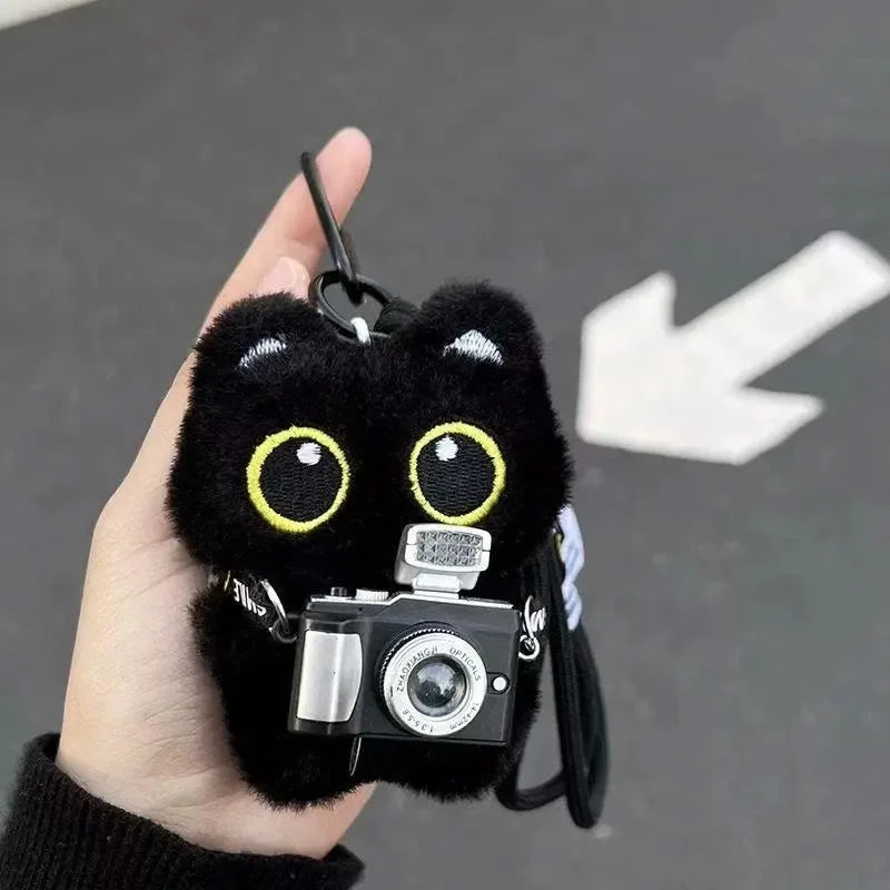 Cute Black Cat Plush Pendant Keychain Pilot Little Black Cat Hanging Backpack Keychain Creative Cat Plush Phone Keychain Gift