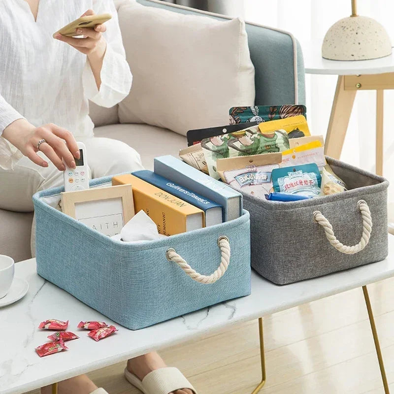 Folding Linen Fabric Storage Basket Multi-functional Sundries Storage Bag with Handle Organizer Box for Underwear Sock Baby Toys