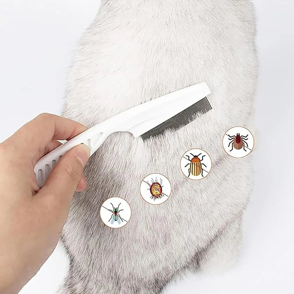 1Pcs Pet Flea Comb Cat/Dog Beauty Comb Stainless Steel Portable Pet Specific Dense Tooth Hair Removal Massage Cleaning Supplies
