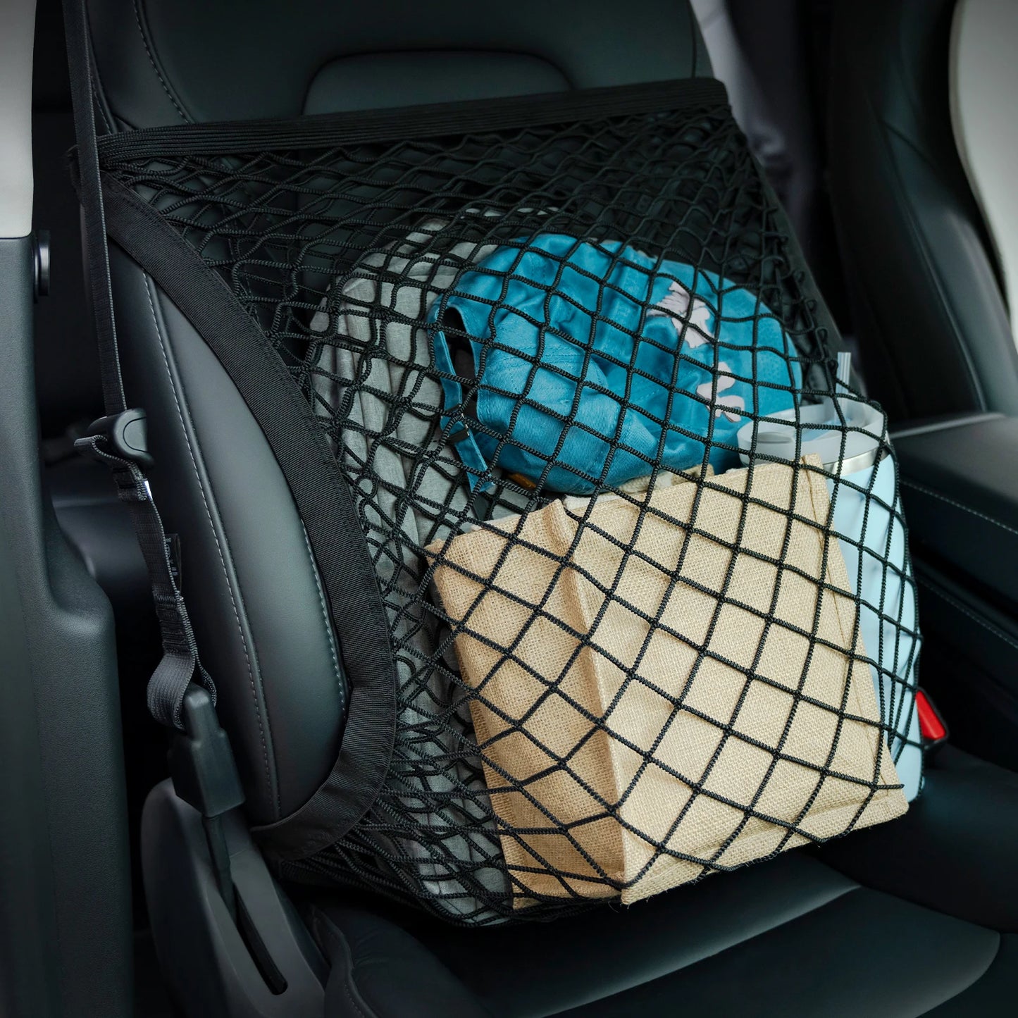 Car Seat Net  Elastic Double Layer Storage Mesh Net Fit for Front Seat  Handbag Holder with Adjustable Shoulder Strap 19.68×15.7