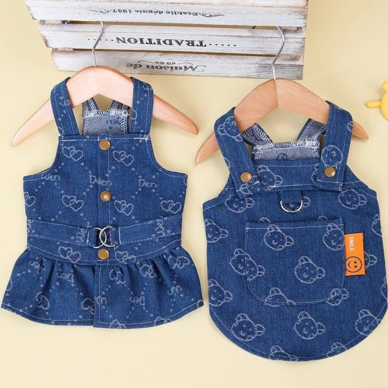 Denim Dog Dress Harness Puppy Summer Clothes for Small Medium Dogs Chihuahua French Bulldog Walking Chest Strap Vest With D-Ring