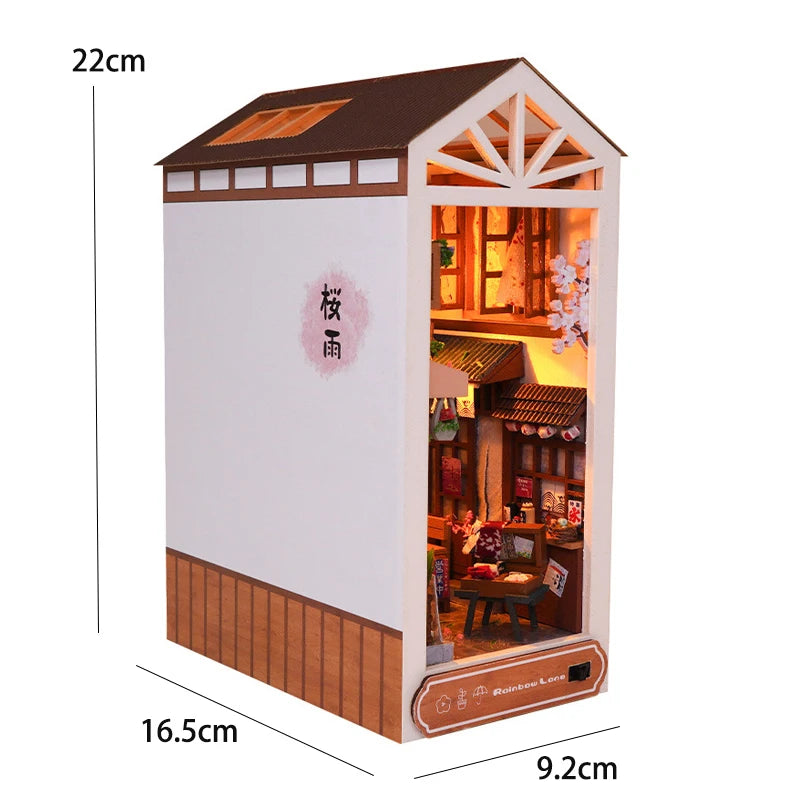 DIY Book Nook Kit Shelf Inser Dollhouse Model Building Kit Wooden Bookshelf Room Dollhouse Bookend Toy For Adults Birthday Gifts