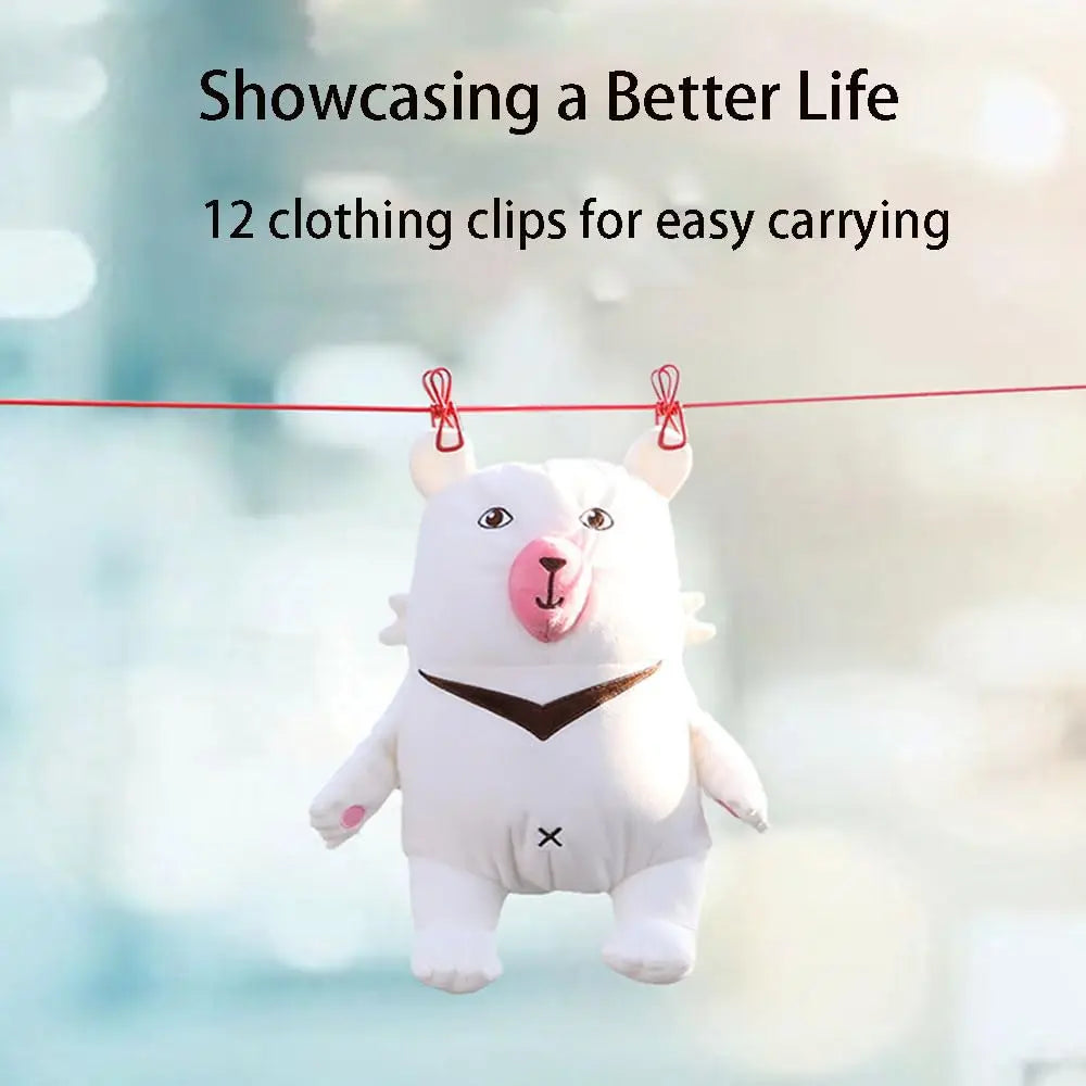 1pc Portable Clothesline With 12 Clips Polychrome Outdoor No Punching Required Travel Camp Retractable Clothes Rope Drying Rack