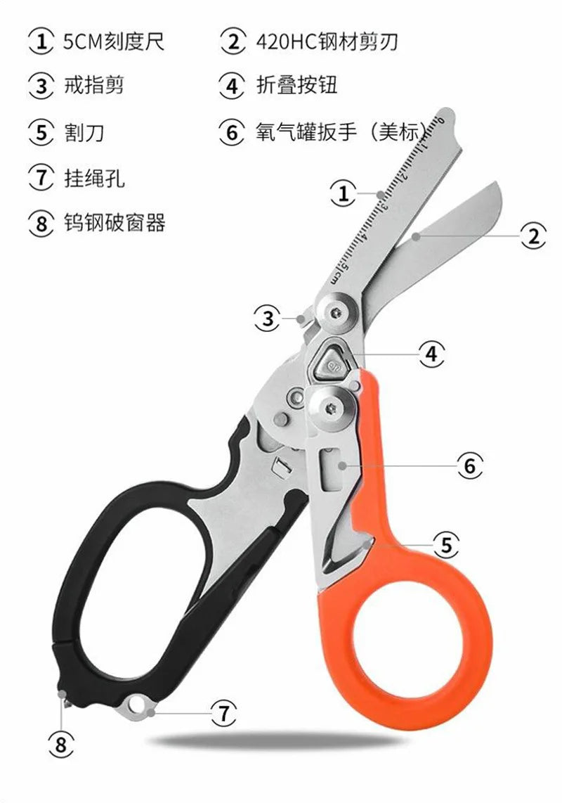 Multifunctional Emergency Response Shears - With Strap Cutter & Glass Breaker For Outdoor Rescue